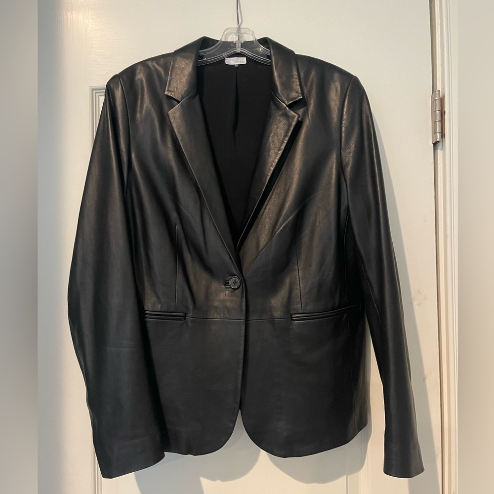 Ecru Black Leather Blazer, Size 12